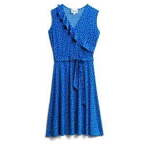 Blue polka dot Leota Aneeka Knit Faux Wrap Dress, L